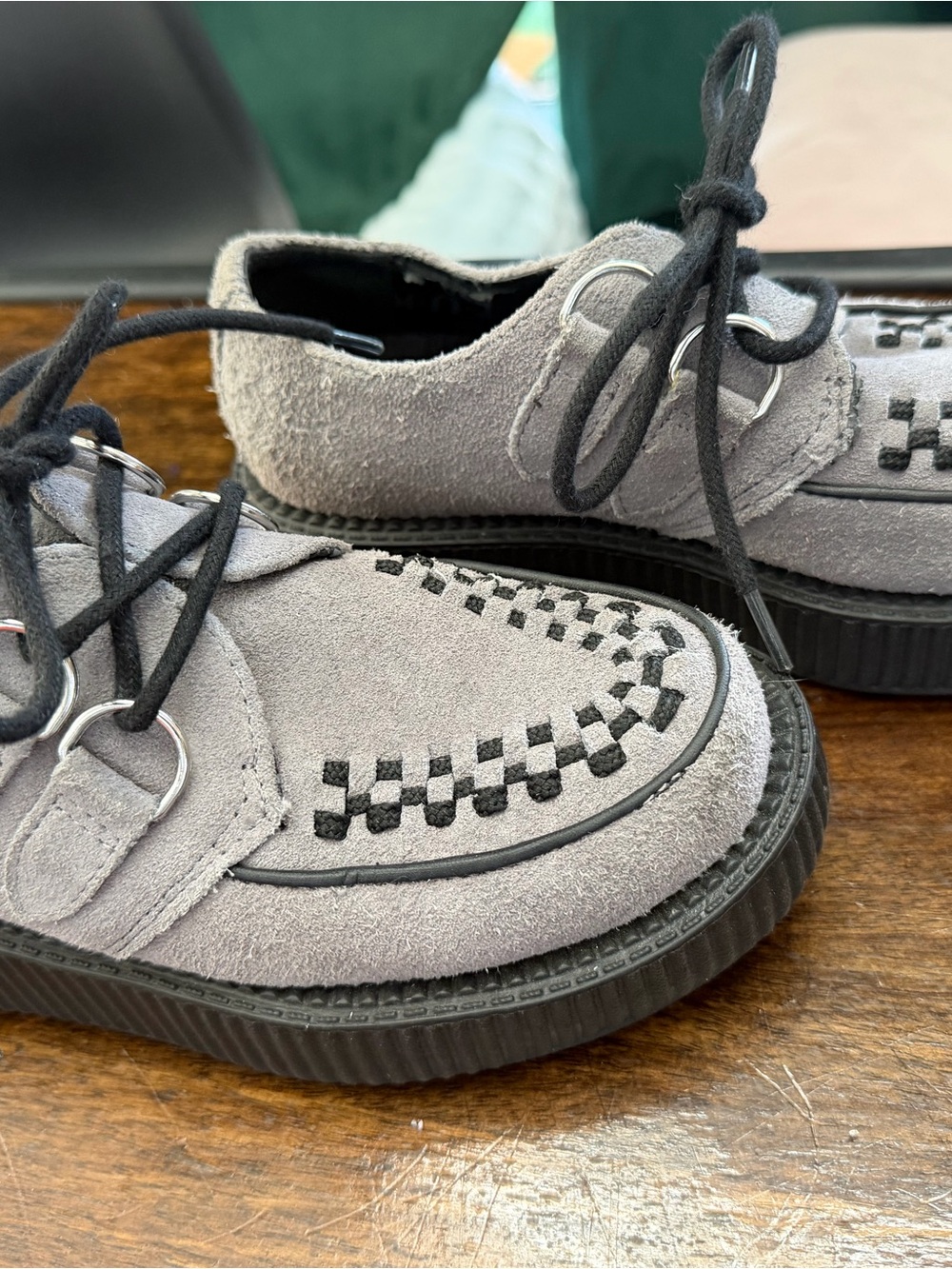 T.U.K Gray Suede Creeper Loafers with Black Accents - Picture 3 of 6